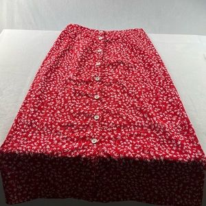 NWT commence red and white leaf print midi skirt